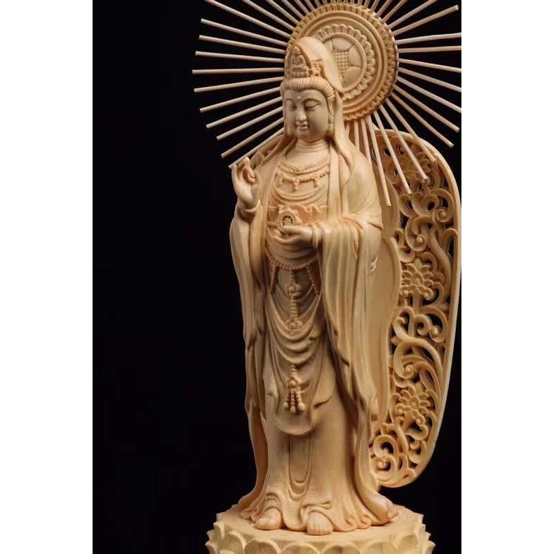 桧木木雕地藏王菩萨43公分客厅木摆件工艺品