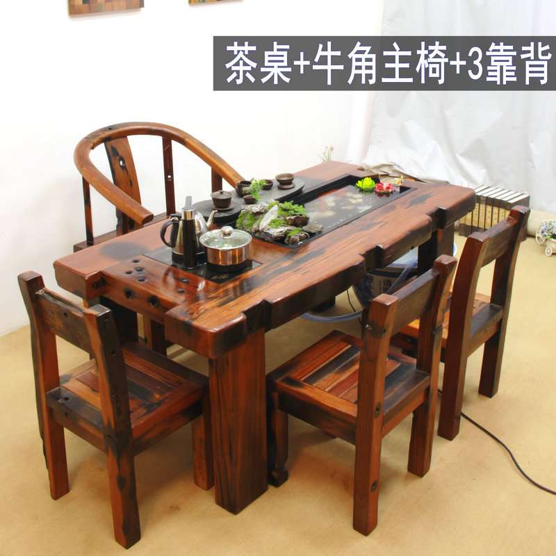 实木流水茶台老船木休闲茶桌椅组合客厅功夫泡茶养鱼循环流水禅意