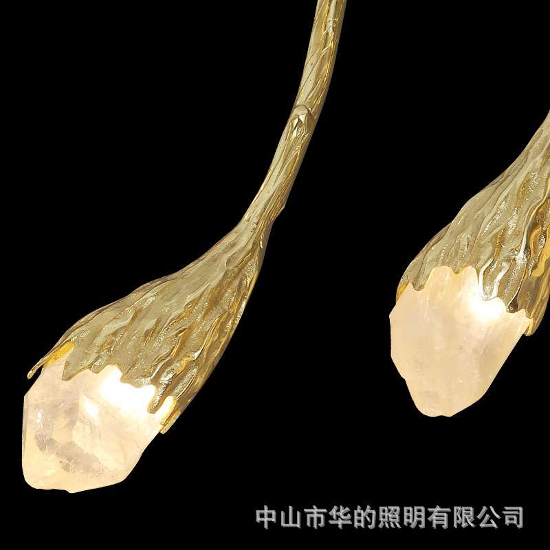 瑞士餐厅吊灯北欧轻奢长条现代简约餐桌灯全铜吧台天然水晶灯具