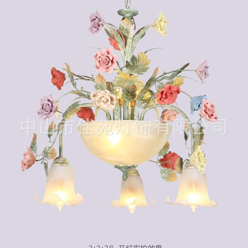 美式田园吊灯创意花草吊灯客厅大气吊灯别墅楼梯灯韩式铁艺花灯
