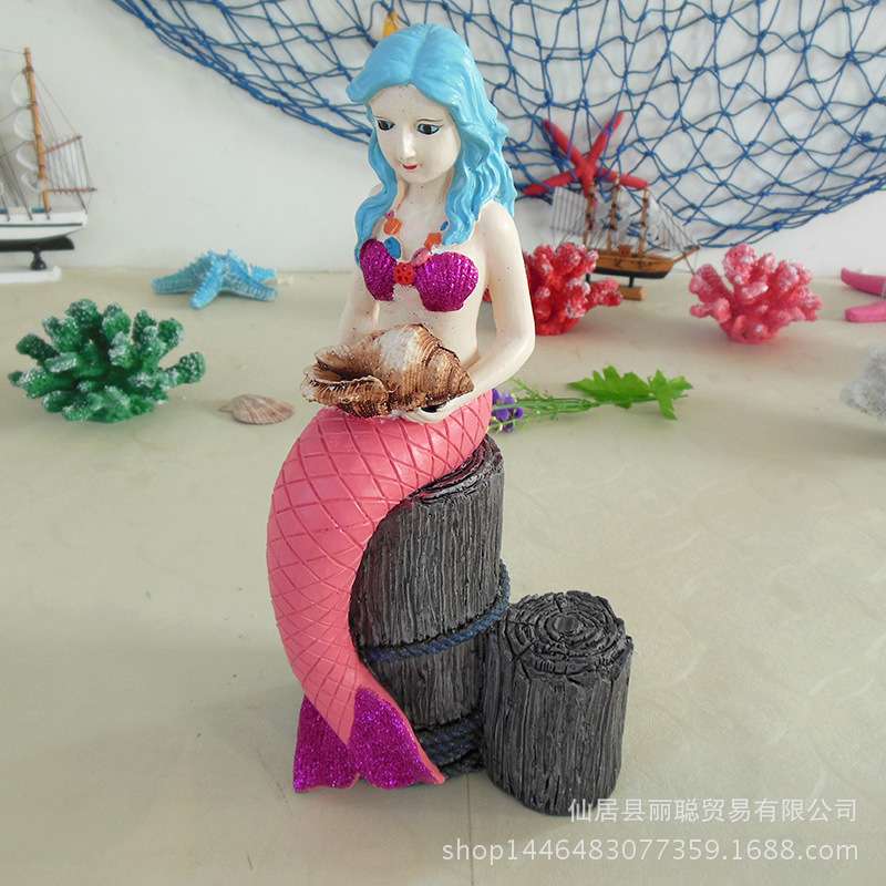 树脂地中海可爱彩色美人鱼桌面摆件 家居饰品幼儿园客厅婚房装饰