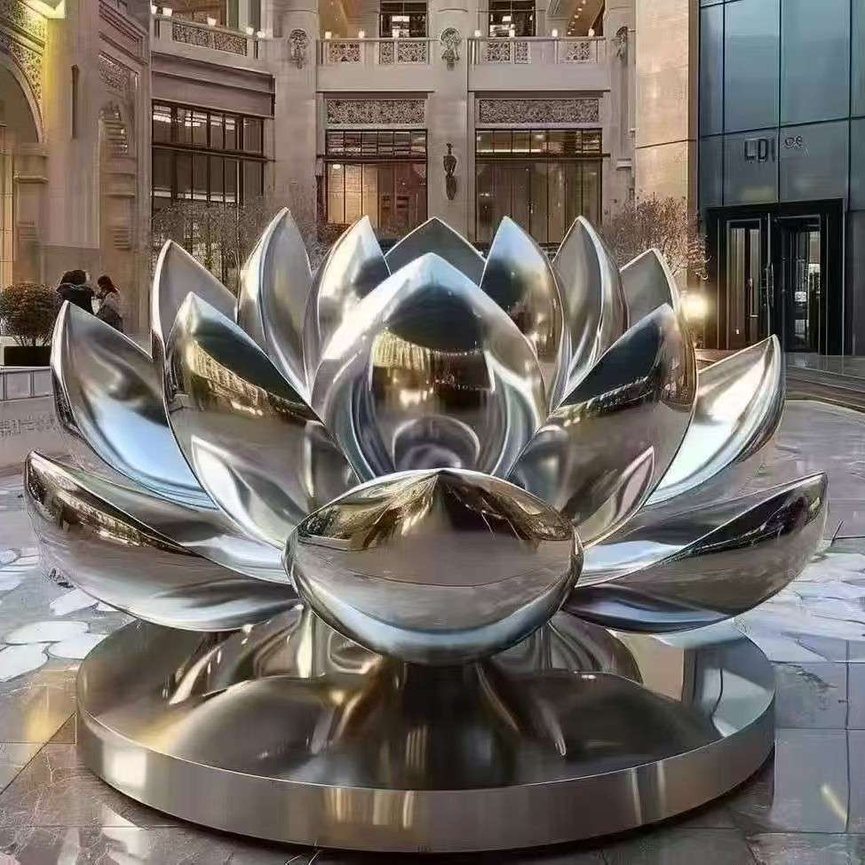金属荷叶镂空花朵落地大摆件户外不锈钢莲花雕塑水景水池荷花喷泉