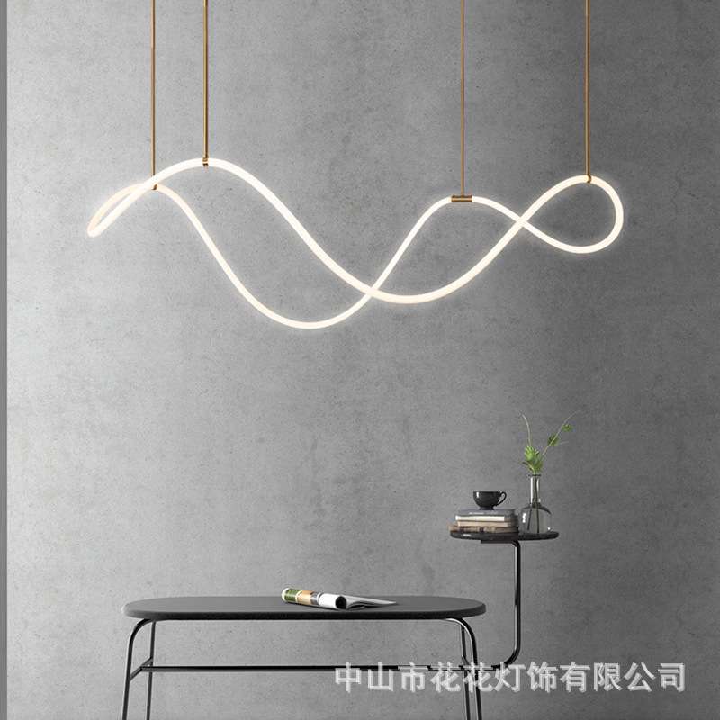 现代简约线条灯轻奢装大气艺术设计师创意音符灯餐厅吧台led吊灯