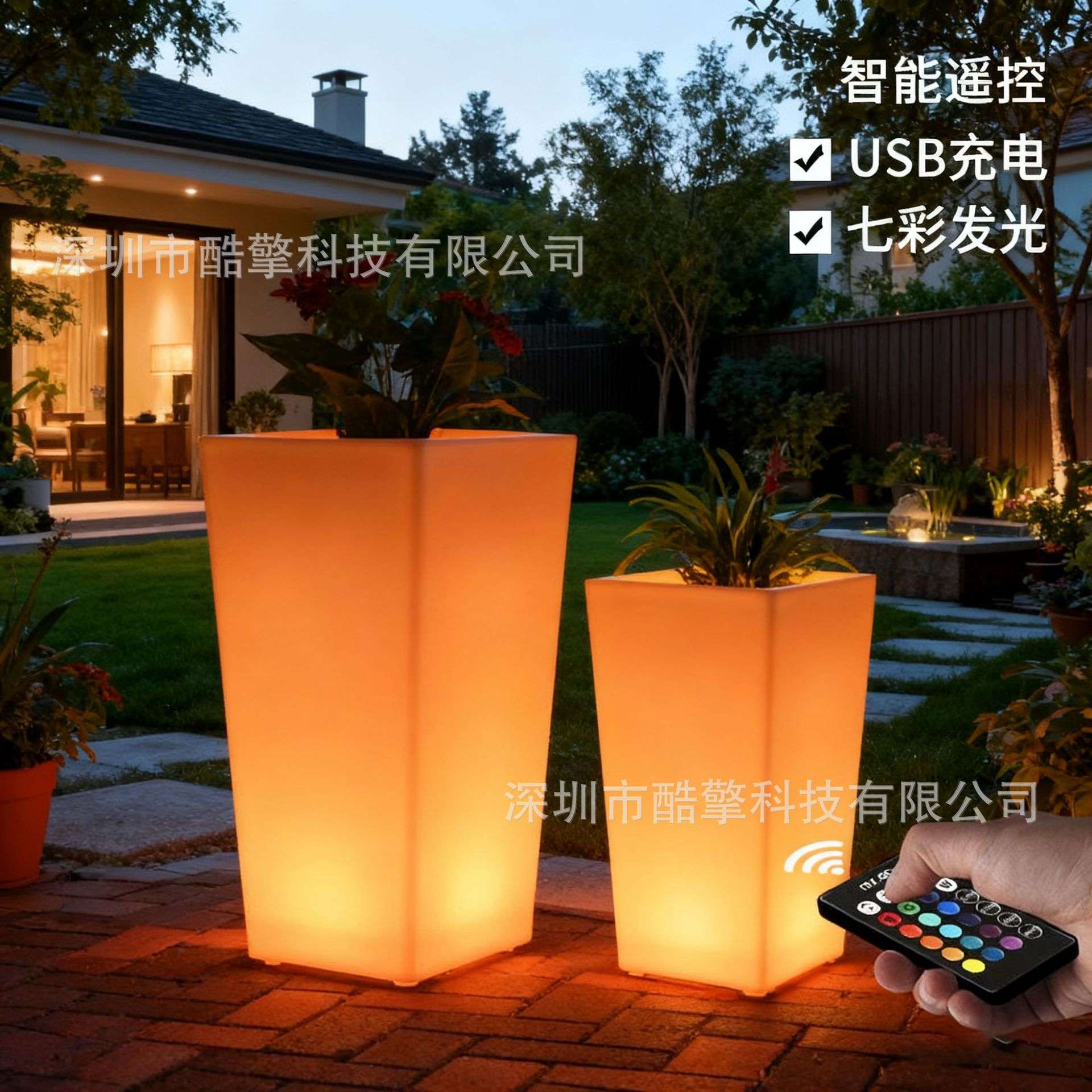 大号led发光花瓶方形圆形创意户外遥控发光七彩花盆商场活动装饰