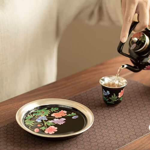 景德镇手工鎏银虞美人壶承茶盘杯垫托茶托陶瓷茶具点心盘茶桌果盘