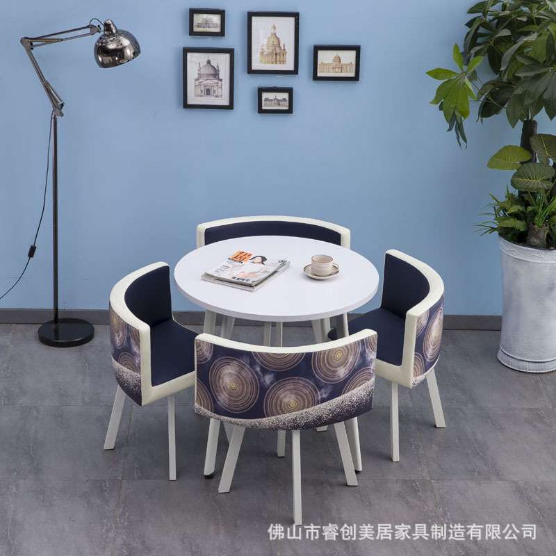 北欧奶茶店桌椅小户型餐桌椅组合皮艺洽谈桌椅接待办公白色咖啡桌