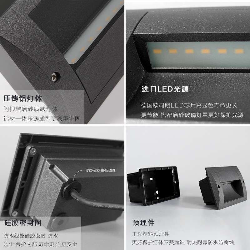 楼梯踏步灯墙角灯户外方形灯别墅室外走廊灯过道外墙阳台LED壁灯