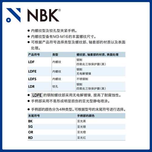 NBK LDFE内螺纹夹紧手柄 四色机床附件手柄手轮 厂家直供 钢铰孔