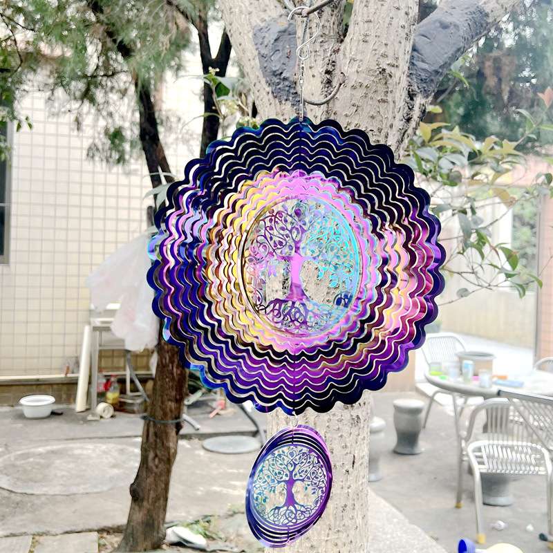 跨境装饰风转风铃3D立体旋转挂饰不锈钢铁艺工艺品摆件