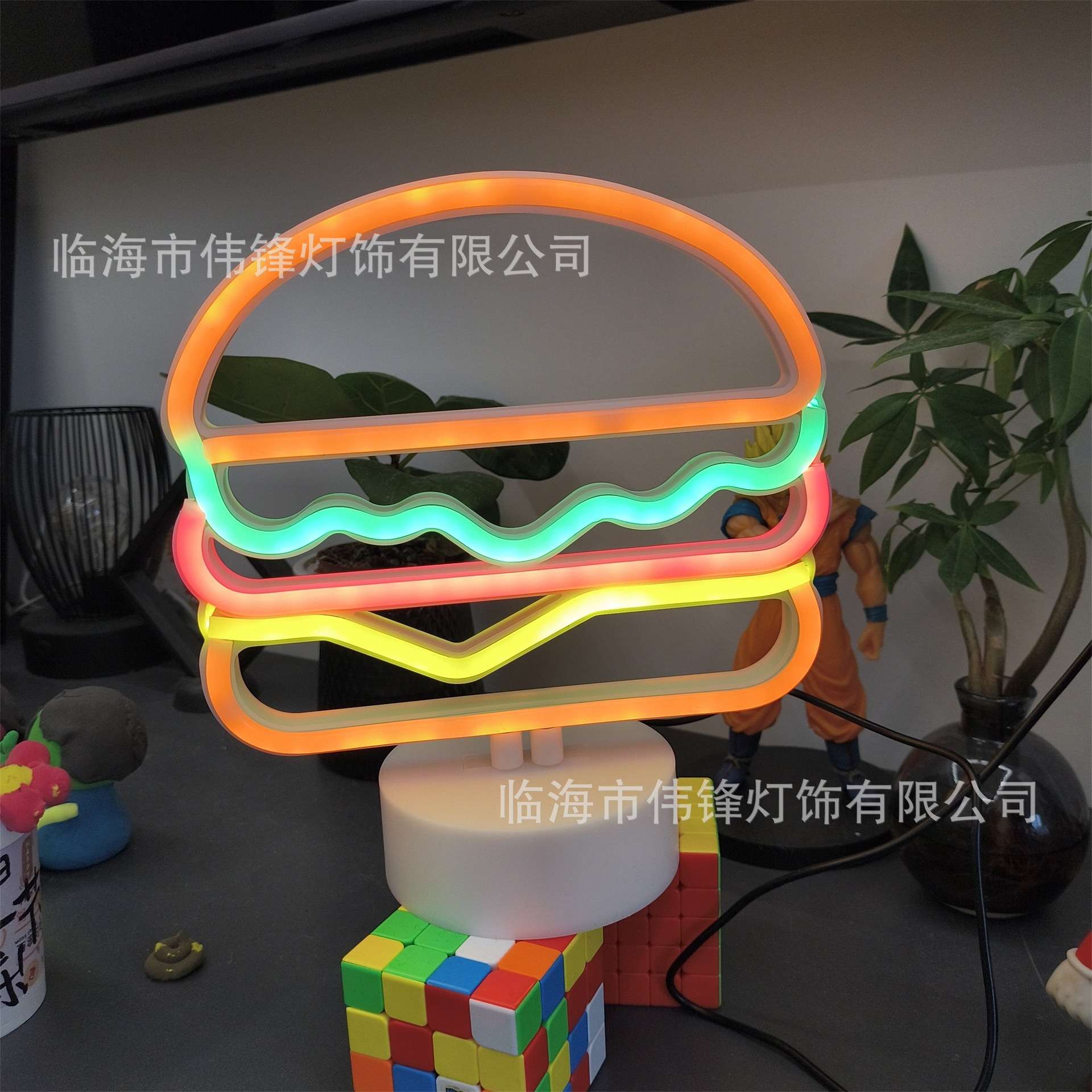 新款LED汉堡台式霓虹灯网红氛围的房间卧室客厅小夜灯氛围装饰灯