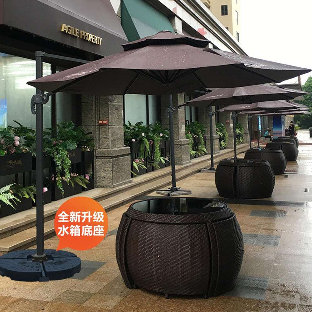 户外桌椅庭院组合藤编休闲露天防晒防水别墅露台花园室外藤椅带伞