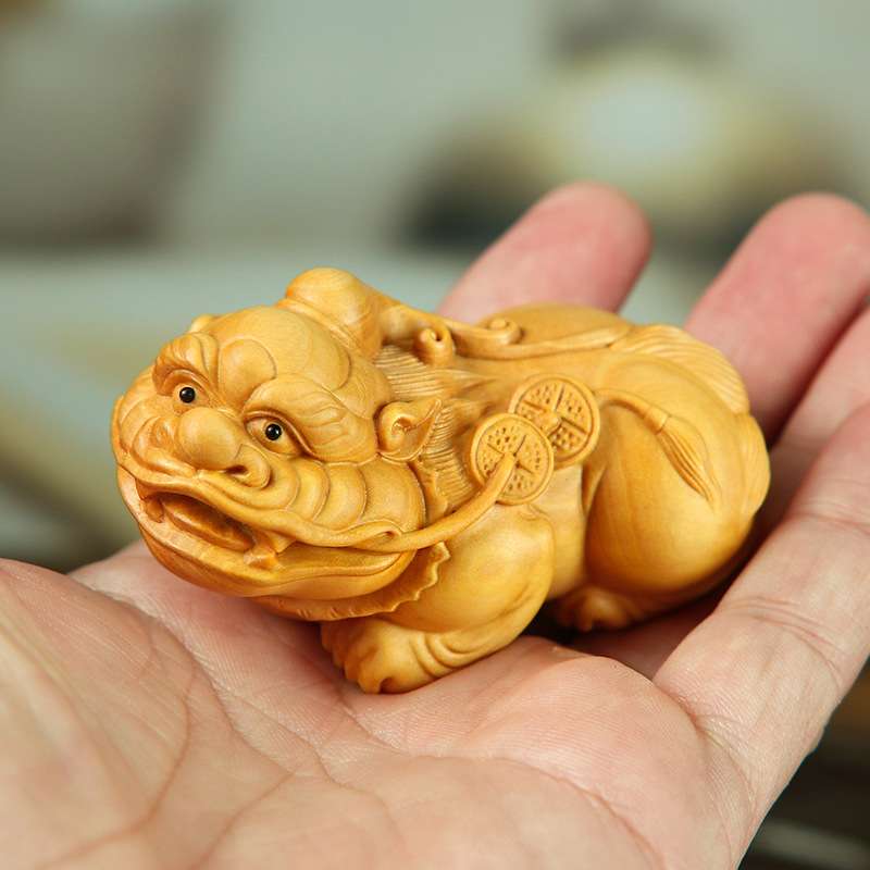 黄杨木雕摆件木质文玩貔貅手把件雕刻工艺品家居饰品厂家直供代发