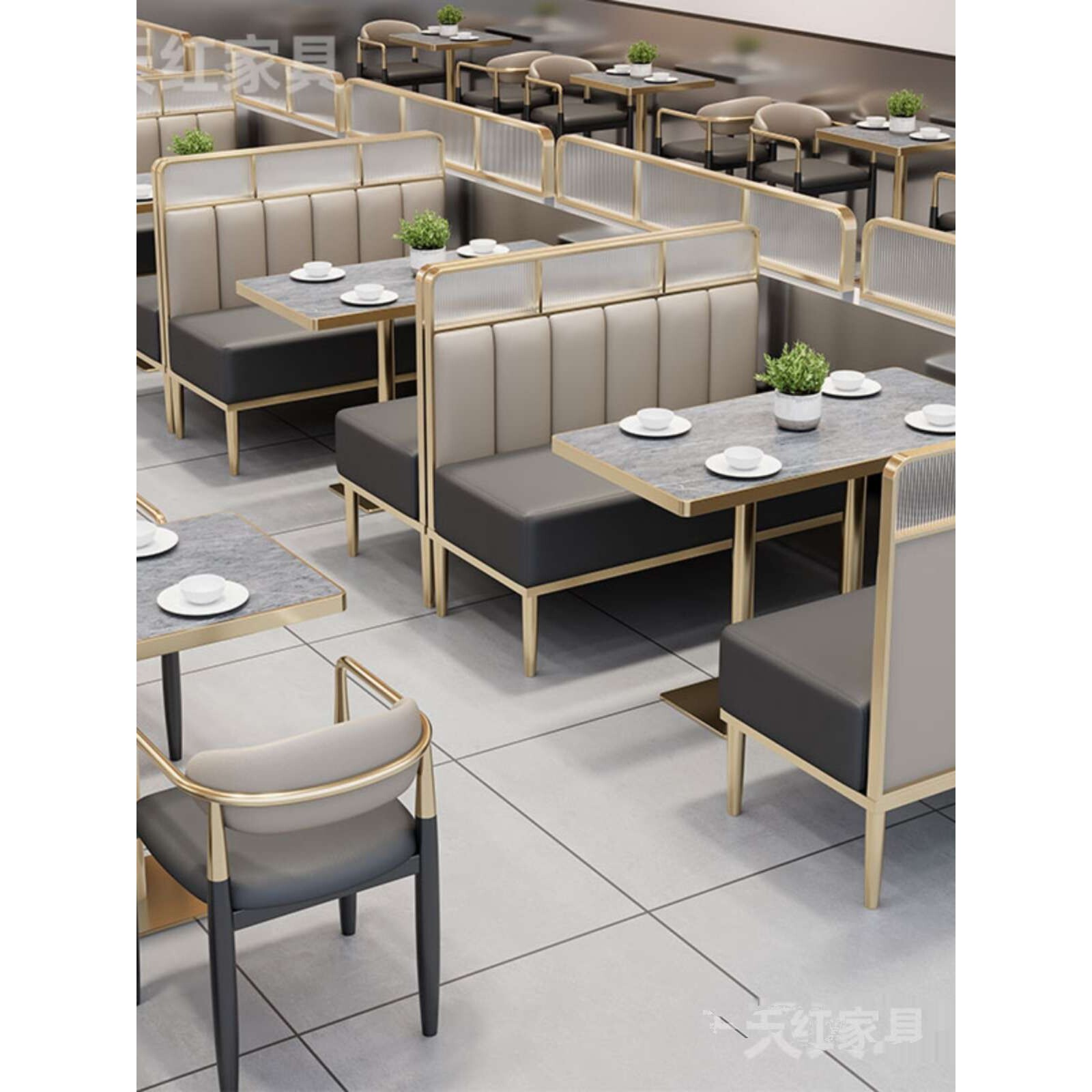 餐厅饭店卡座沙发轻奢咖啡厅网红火锅店茶餐厅烤鱼店桌椅组合