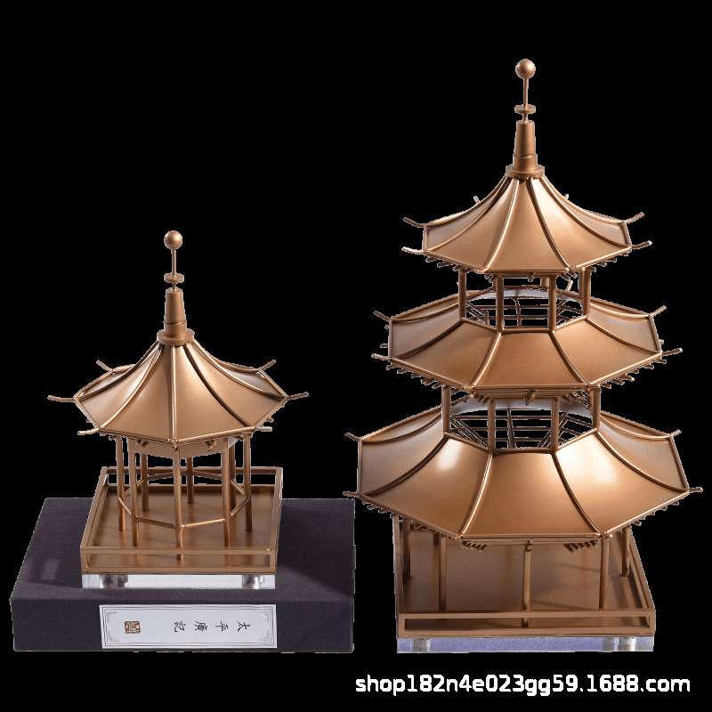 新中式禅意金属古建筑艺术阁楼摆件酒店别墅客厅玄关家居软装饰品
