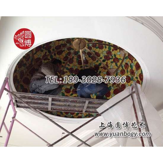 彩绘镶嵌玻璃穹顶彩色玻璃穹顶玫瑰花彩色玻璃穹顶圆博玻璃穹顶