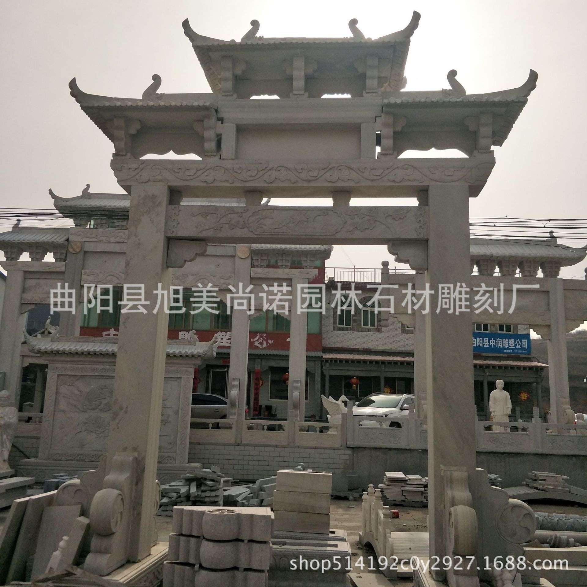 厂家供应石雕花岗岩大型牌楼牌坊单门牌楼 祠堂单门牌坊摆件
