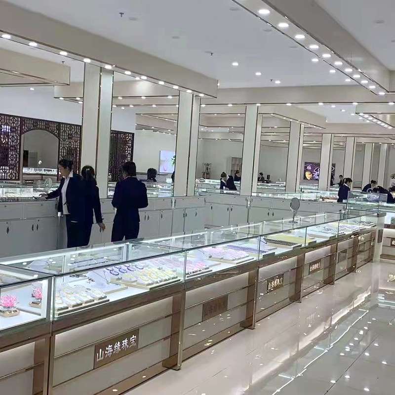 商场轻奢免漆珠宝展览展示柜 黄金翡翠玉器银饰玻璃陈列柜定 制