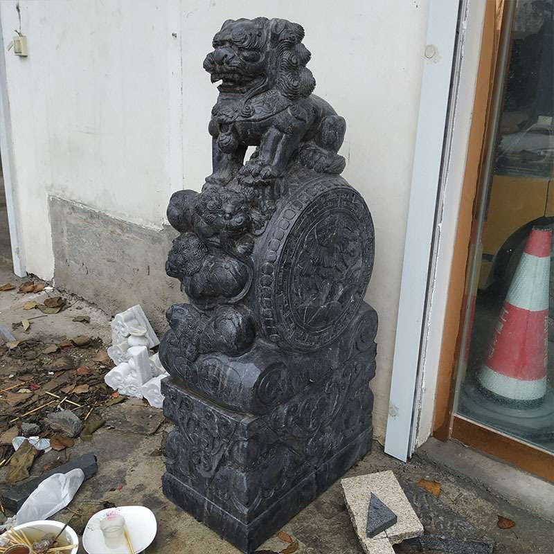 庭院门口摆饰仿古青石石雕抱鼓 做旧青石貔貅抱鼓石