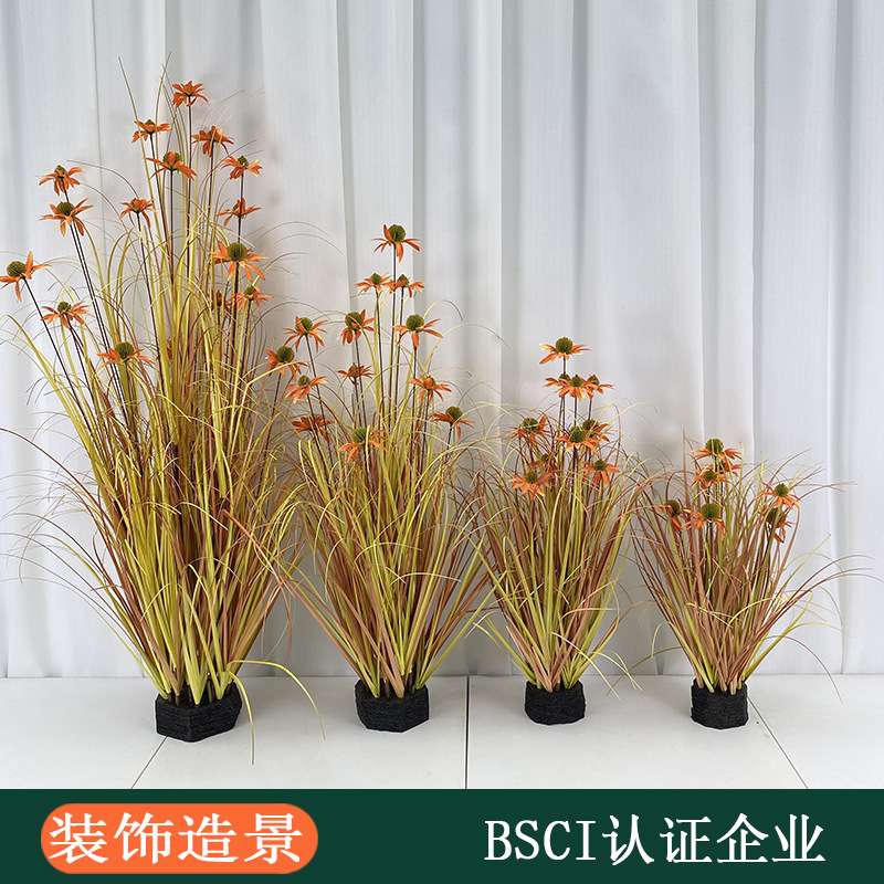 室内外装饰泡沫花草带盆康兰菊仿真花兔尾草仿真枯草盆栽摆件