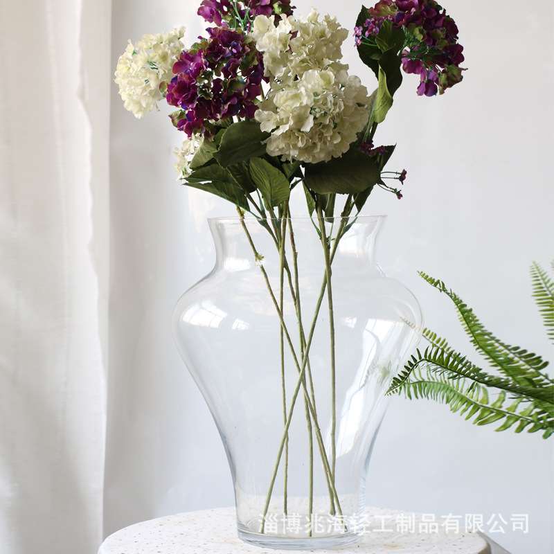 现代简约特大号落地花瓶透明玻璃客厅轻奢插花瓶酒店大堂花器摆件