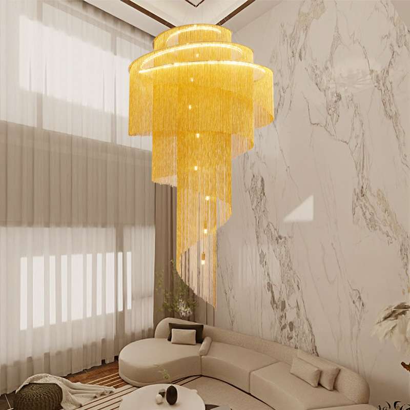 现代轻奢大气酒店大厅别墅复式楼梯挑空客厅流苏大吊灯圆形新款