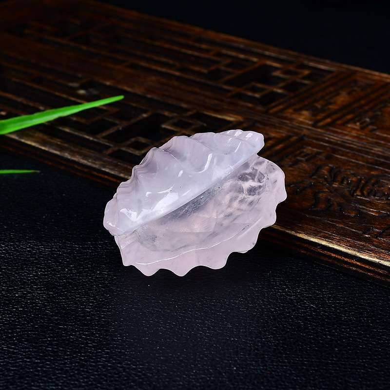 天然白水晶贝壳摆件粉晶原石雕刻家居客厅办公桌面装饰品