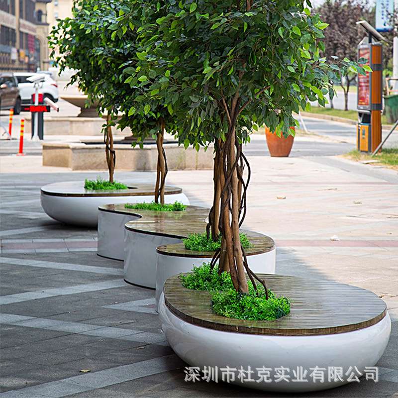 玻璃钢座椅创意景观组合树池坐凳商场休闲椅美陈户外防腐木等候椅