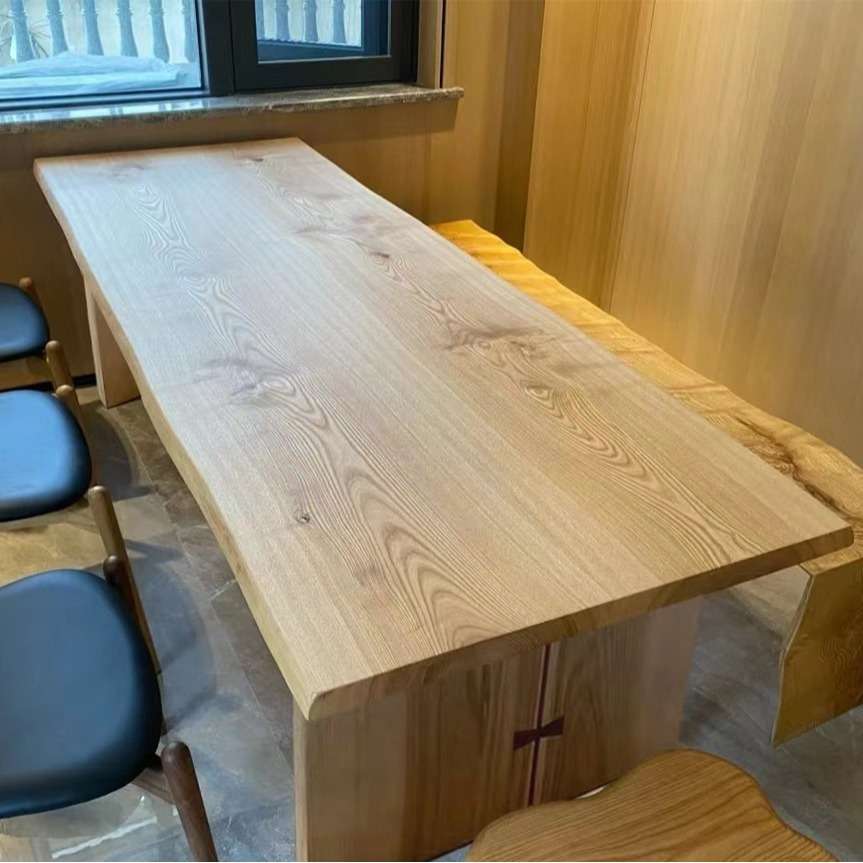 北欧白蜡木大板餐桌实木茶桌原木自然边工作台民宿恰谈办公桌