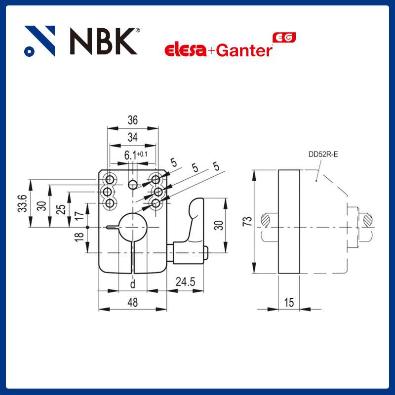 NBK ELESA BSA52-E 主轴锁定底座锌合金黑色亚光饰面机械零配件