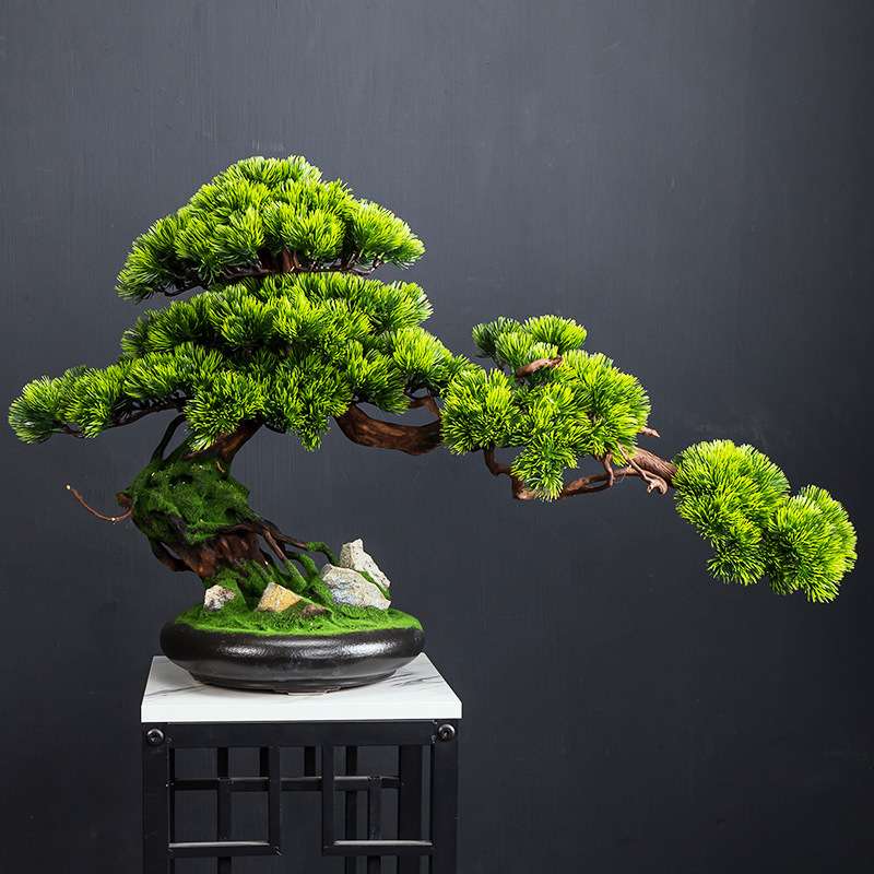 仿真迎客松盆景花架摆件新中式客厅装饰假花绿植物盆栽样板间软装