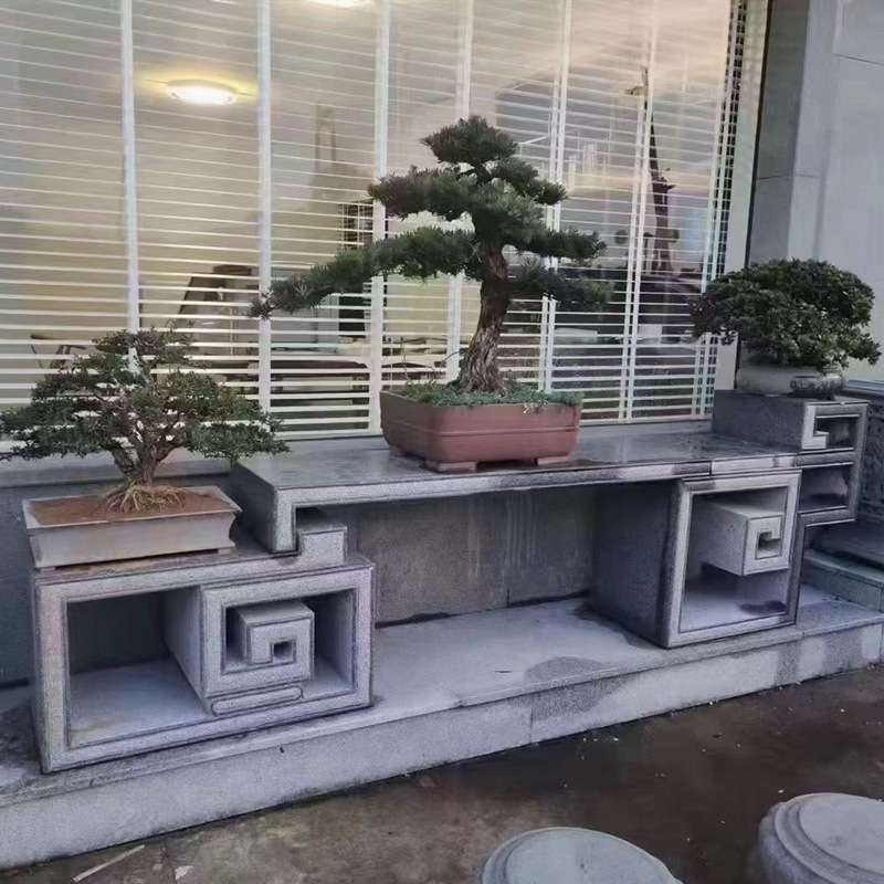 石雕花架仿古做旧青石大理石中式花架石雕盆景台室外花台装饰摆件