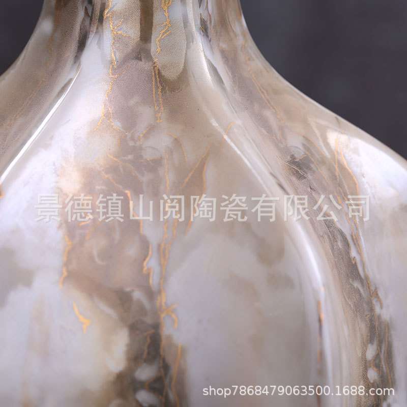 新中式复古陶罐小口花器景德镇陶瓷花瓶禅意插花客厅茶几桌面摆件
