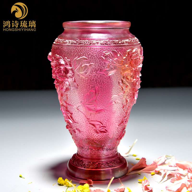 古法琉璃花瓶摆件客厅插花奢华客厅卧室装饰品水晶家居工艺品