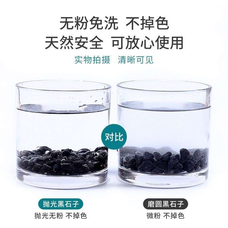 黑色精抛光小石子鹅卵石石头花盆鱼缸造景装饰铺路天然圆润石子