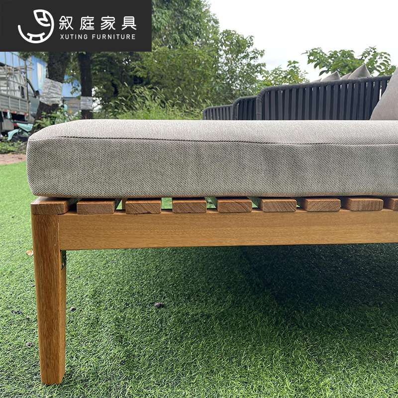 户外沙发庭院防晒防水藤艺躺床室外藤编露台实木床小茶几组合家具