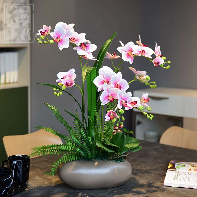 仿真花手感PU蝴蝶兰盆景盆栽花艺客厅高档假花桌面装饰花摆件婚庆