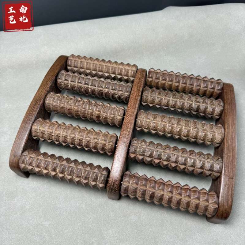 鸡翅木足底按摩器 木质滚轮式家用大号 五排脚底木质 脚排