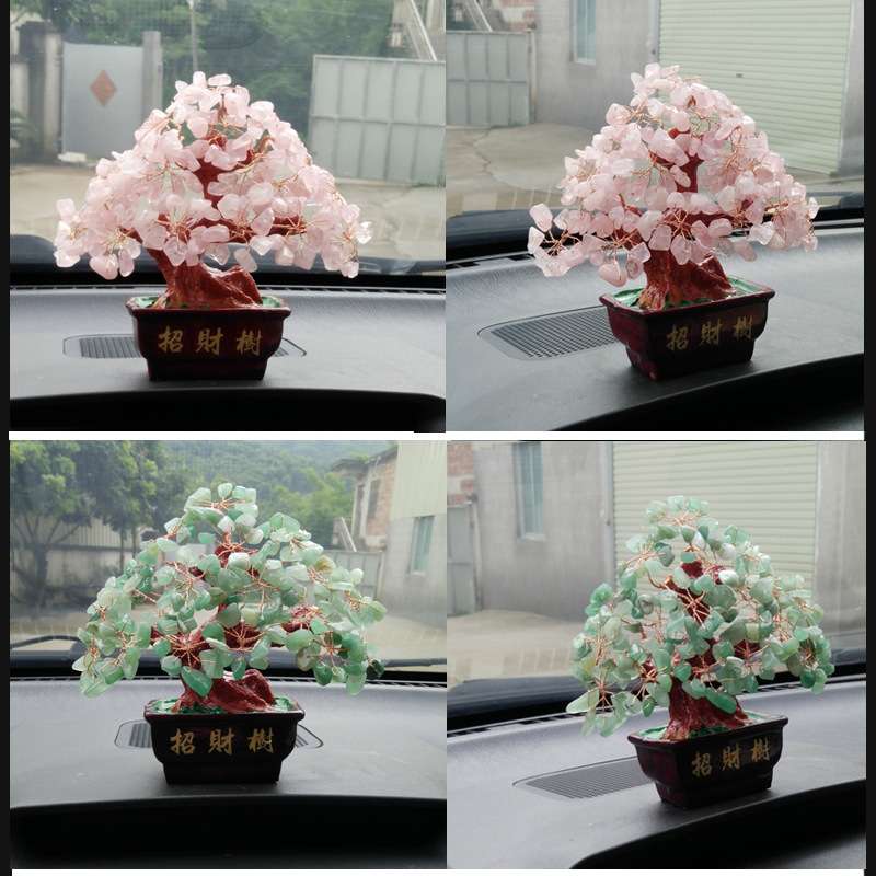黄水晶招财树摆件车载客厅酒柜发财树小装饰品家居创意工艺品摇钱