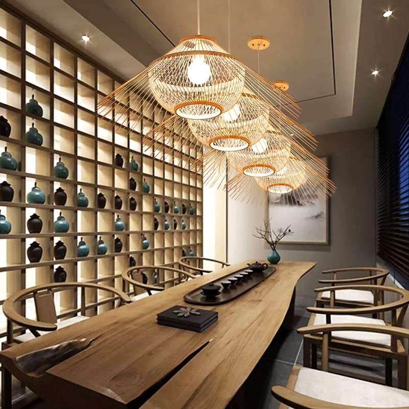 中式吊顶餐厅创意个性田园饭店卧室日式榻榻米灯笼茶楼竹编吊灯