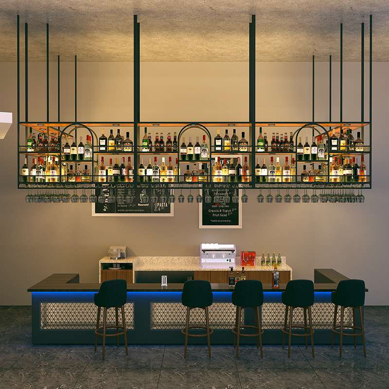 酒吧餐厅商用酒杯架倒挂吧台酒架吊架悬挂式工业风铁艺酒柜置物架