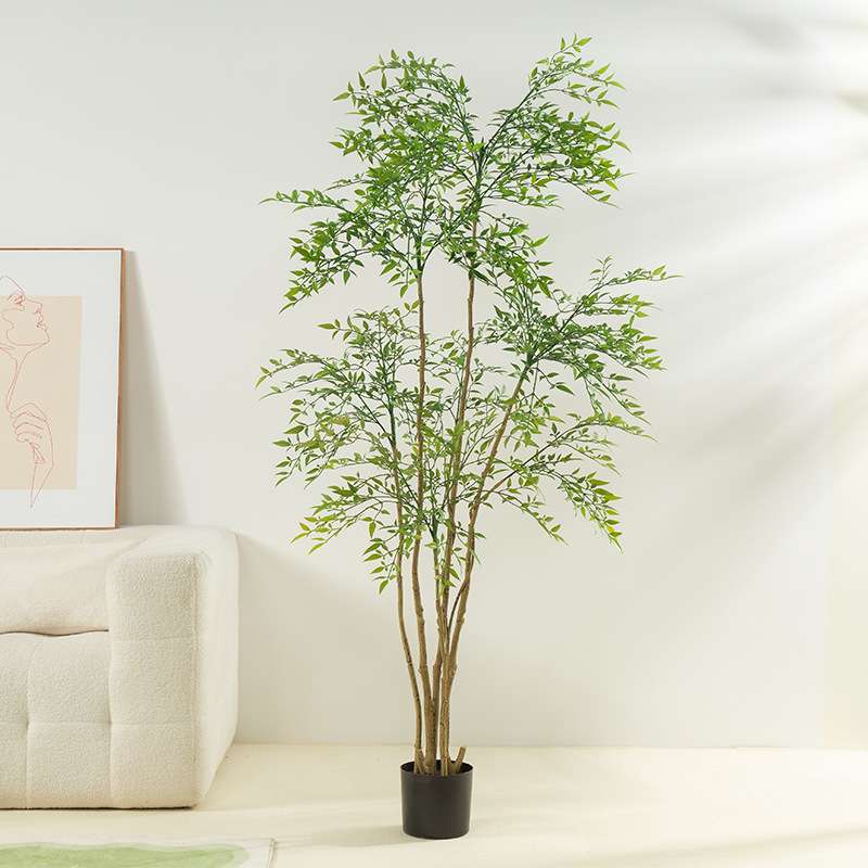北欧风仿真绿植南天竹盆栽家居室内装饰摆件秋色绿色枫树假植物
