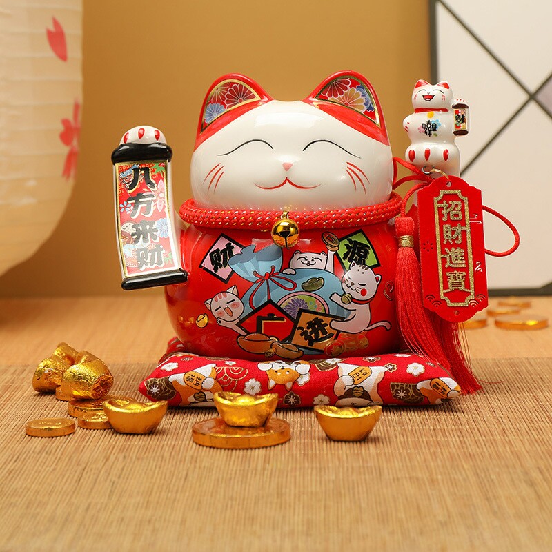 招财猫陶瓷存钱罐摆件中号存钱罐储蓄罐开业家居送礼佳品创意摆件