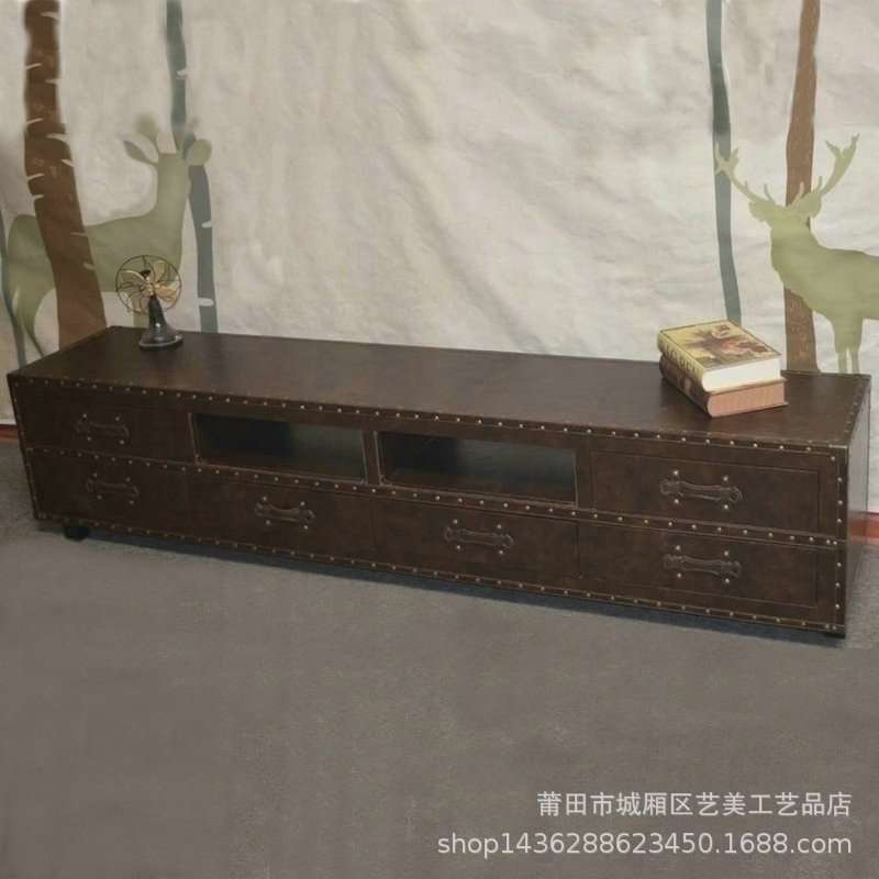 美式乡村简易茶几电视柜组合简约现代客厅田园做旧家用复古电视柜