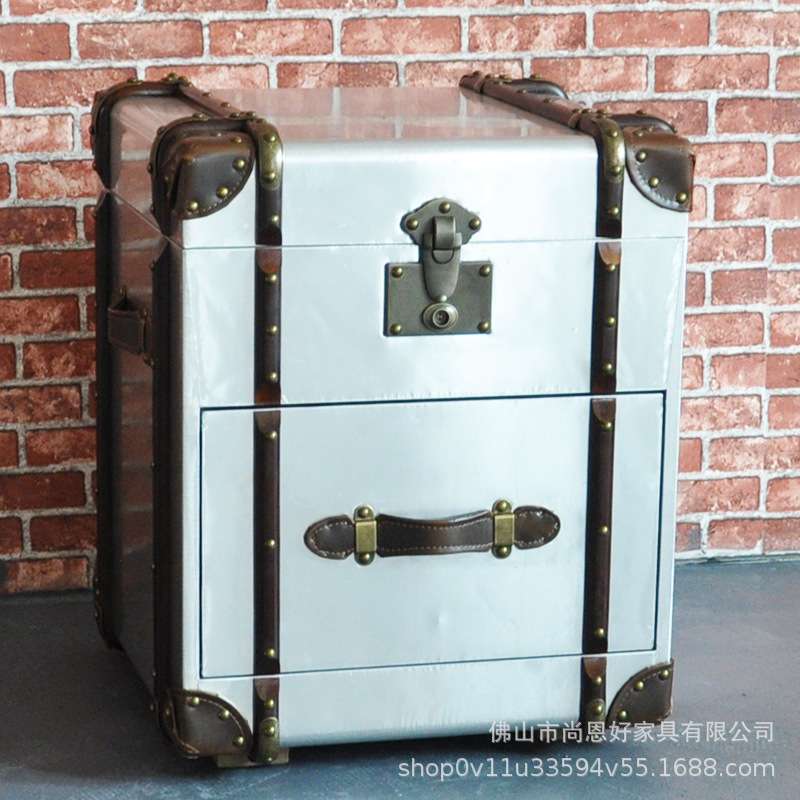 美式复古创意铝皮铆钉储物箱loft做旧个性酒吧 KTV翻盖角几床头柜
