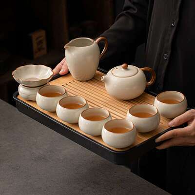 2024新款轻奢茶壶茶具套装泡茶具盖碗茶台一整组茶壶汝窑瓷器茶杯