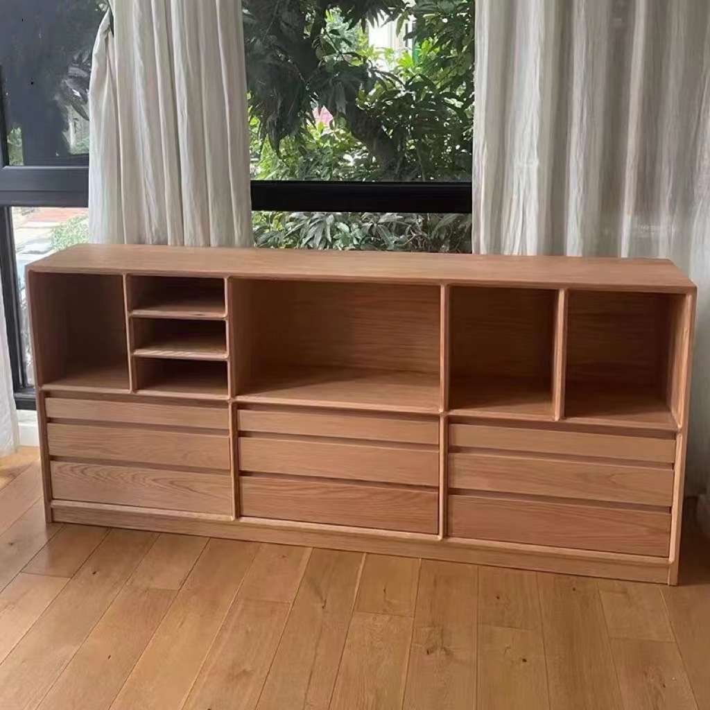 樱桃木家具 日式实木书柜落地白橡木书架组合黑胡桃木储物柜