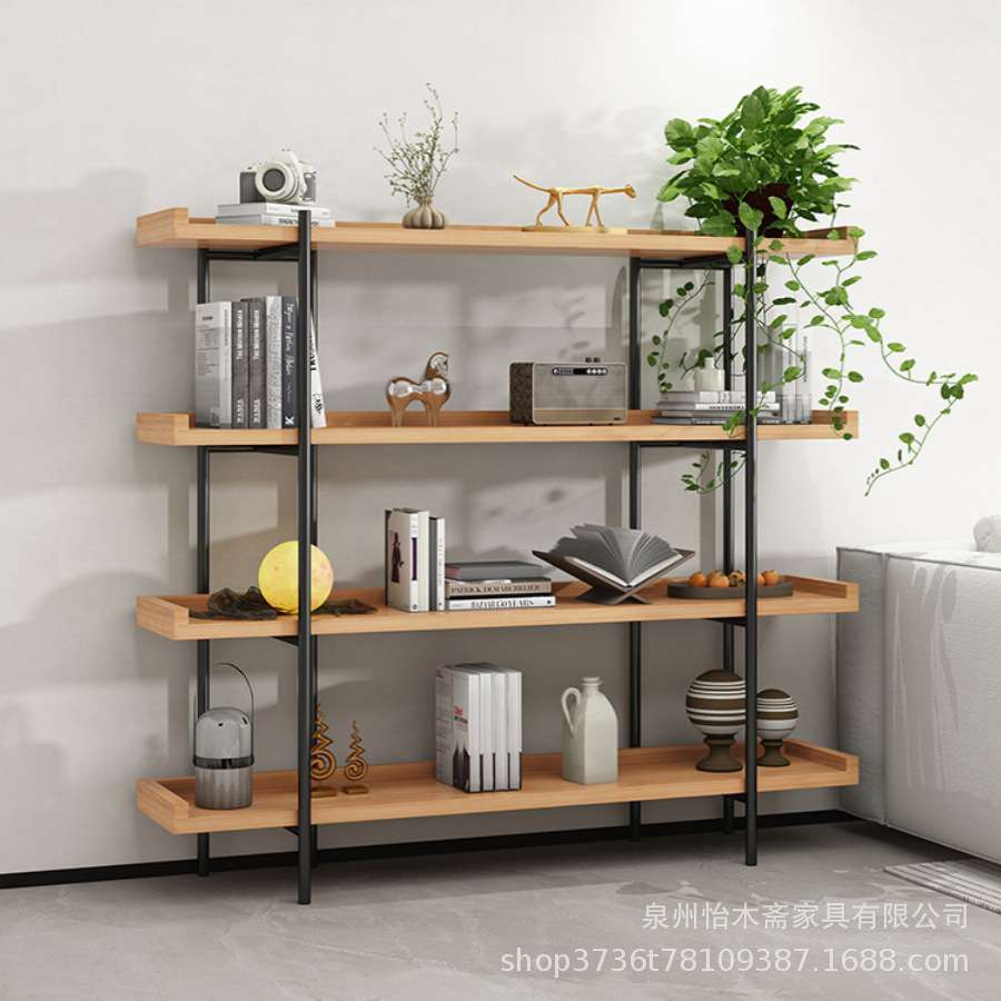 美式创意铁艺实木书架服装店展架办公室家用置物架落地茶室博古架