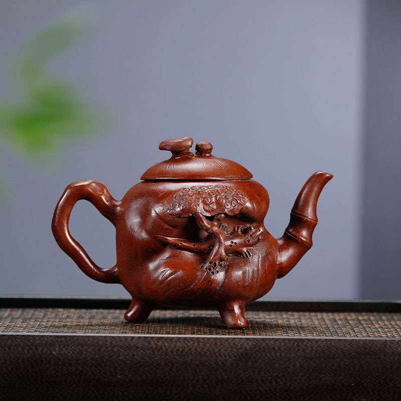 厂家 紫砂防老胡古玩收藏仿茶具茶壶三足竹石镂空内有乾坤茶仙