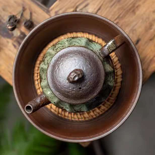 陶瓷清水柴烧茶壶家用窑变陶瓷泡茶具手工日式蓄水壶承套装思亭壶