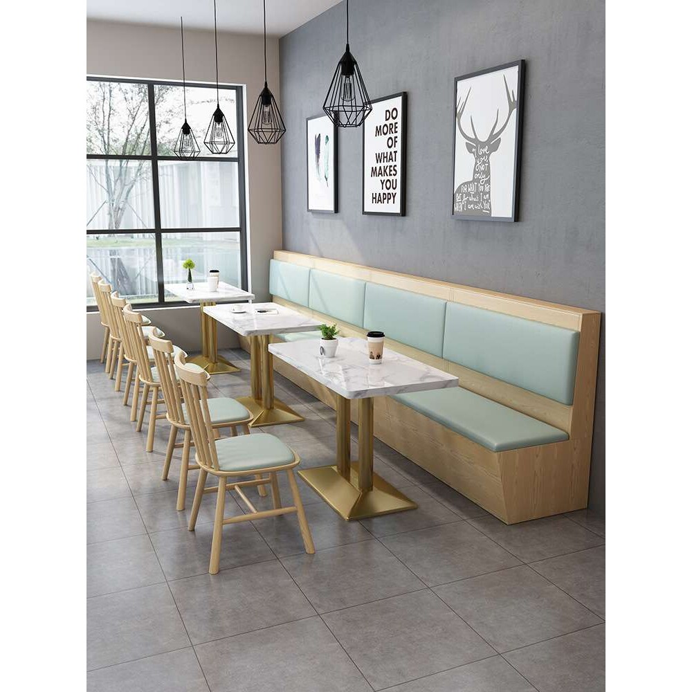 简约咖啡厅休闲茶餐厅靠墙卡座沙发甜品奶茶店韩式料理店桌椅组合